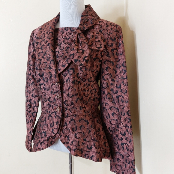 Vintage 80's Carissimo Rose Gold Metallic Embroidered Peplum Elegant Blazer - Picture 2 of 15